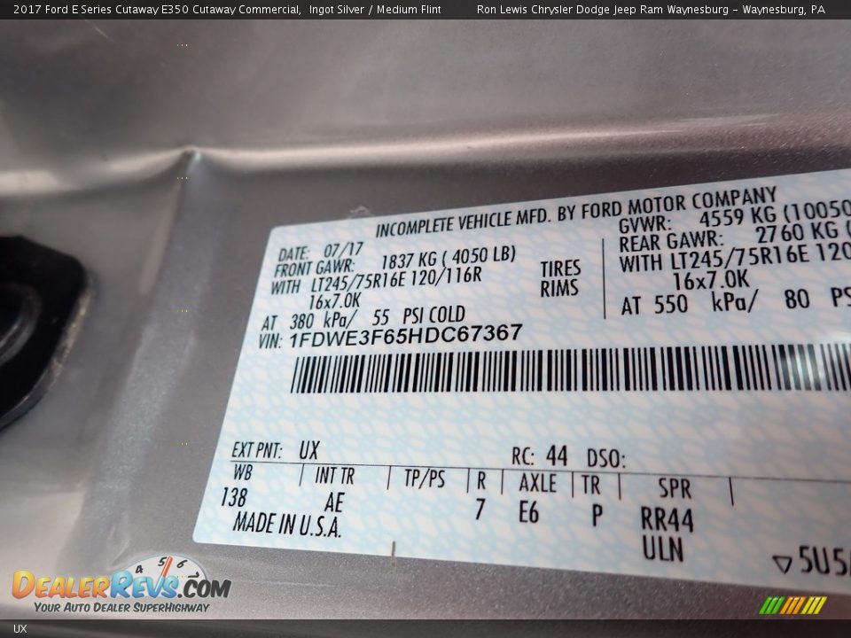Ford Color Code UX Ingot Silver
