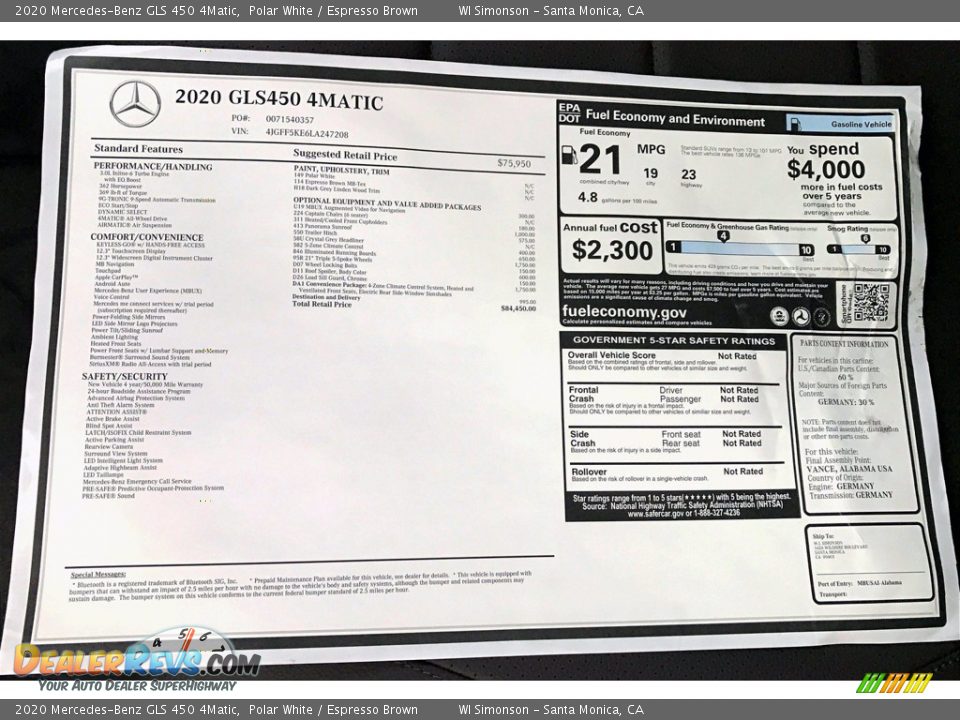 2020 Mercedes-Benz GLS 450 4Matic Polar White / Espresso Brown Photo #10
