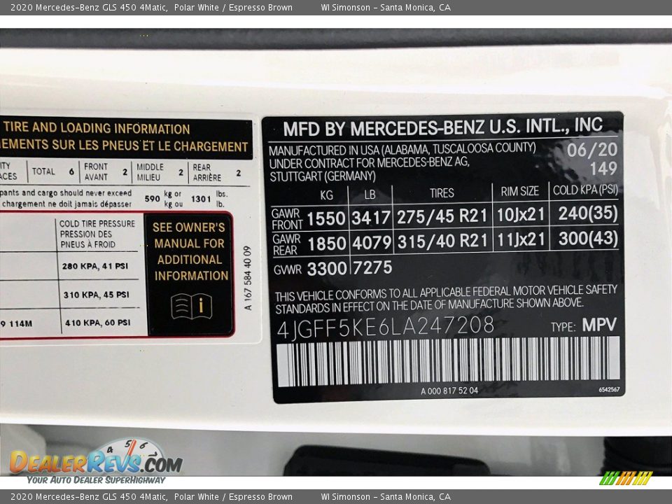 2020 Mercedes-Benz GLS 450 4Matic Polar White / Espresso Brown Photo #11