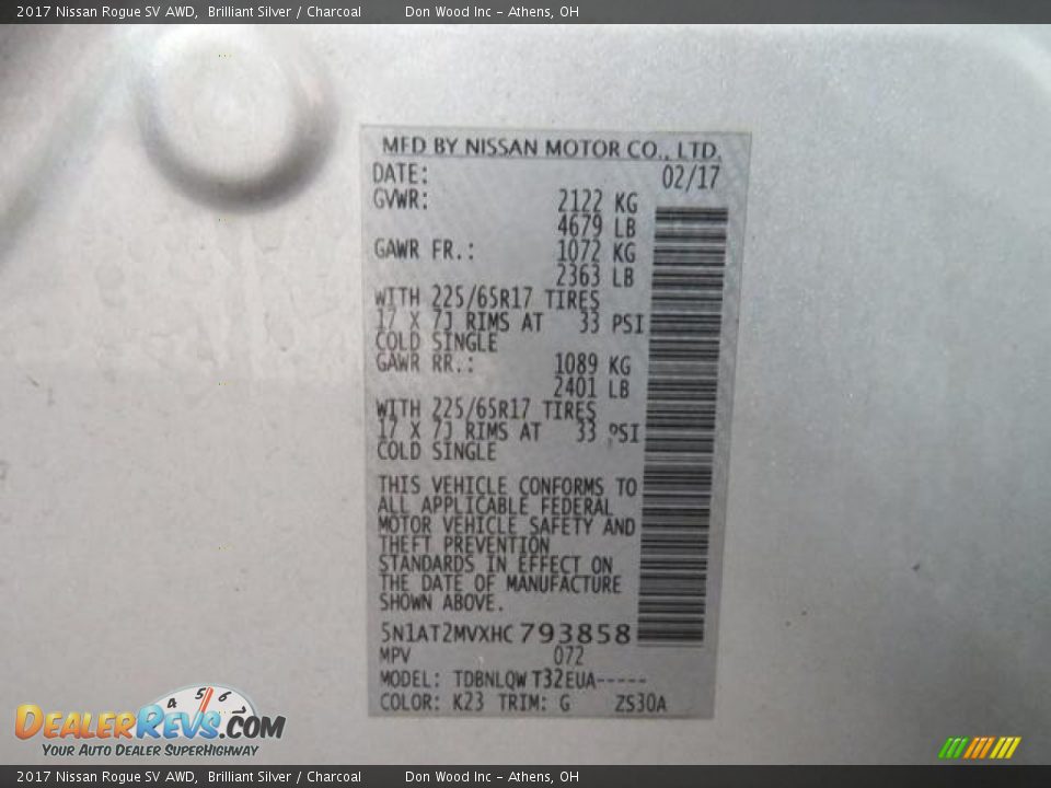 2017 Nissan Rogue SV AWD Brilliant Silver / Charcoal Photo #34