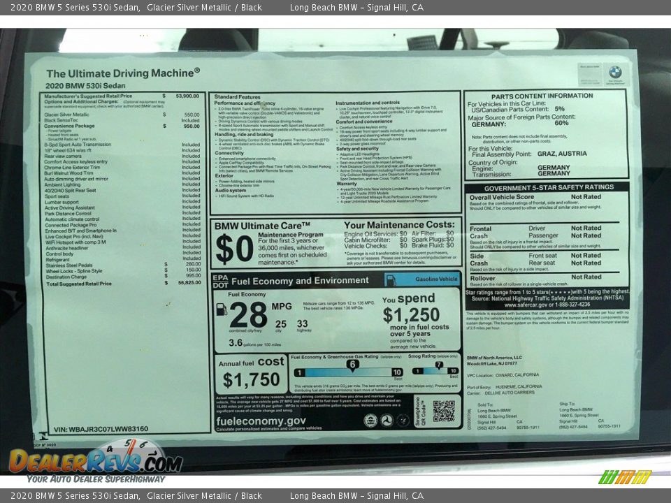 2020 BMW 5 Series 530i Sedan Glacier Silver Metallic / Black Photo #17