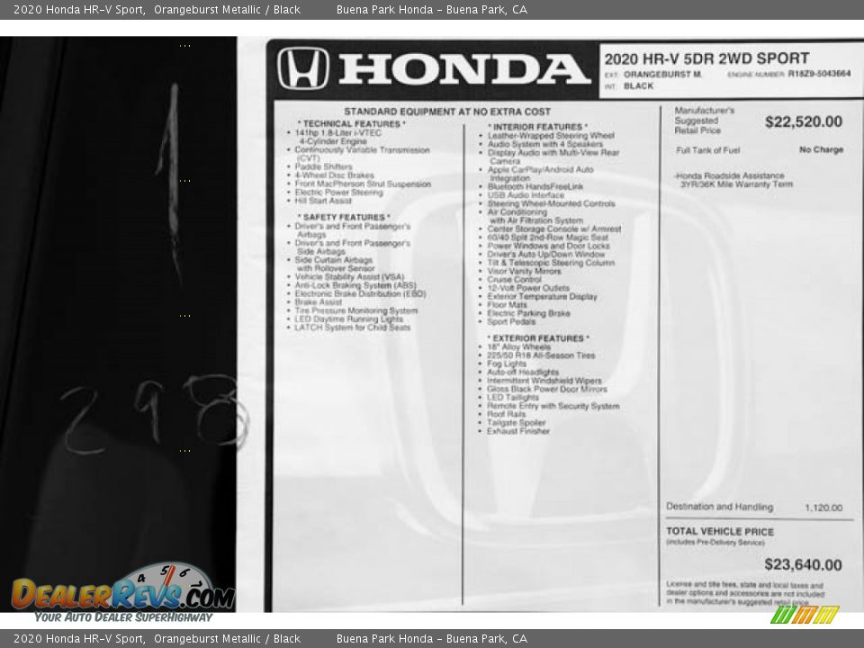 2020 Honda HR-V Sport Orangeburst Metallic / Black Photo #32
