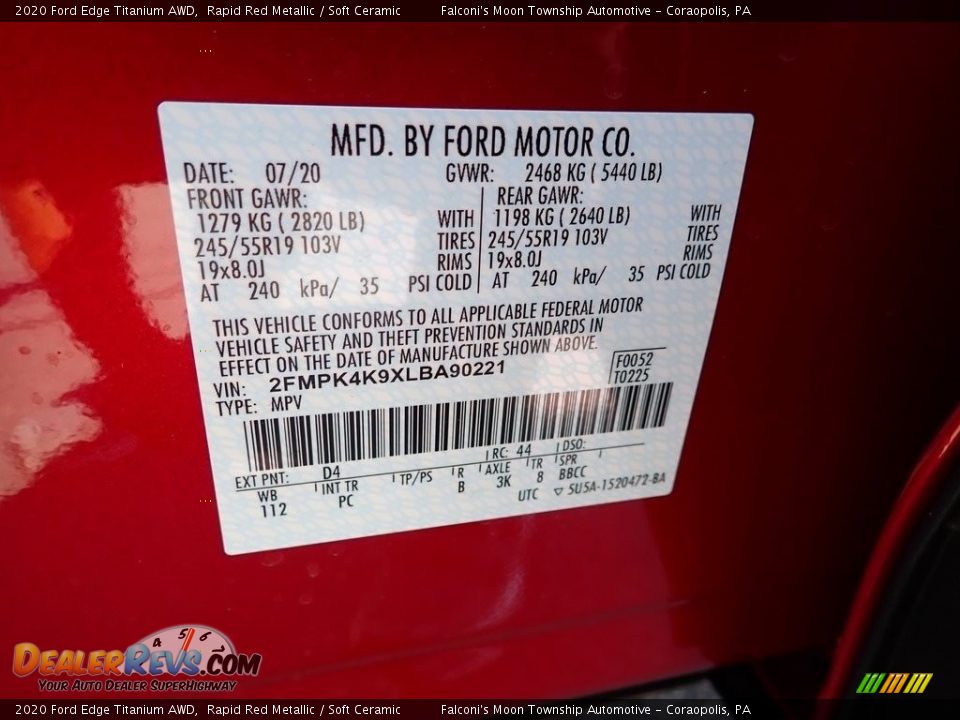 2020 Ford Edge Titanium AWD Rapid Red Metallic / Soft Ceramic Photo #12