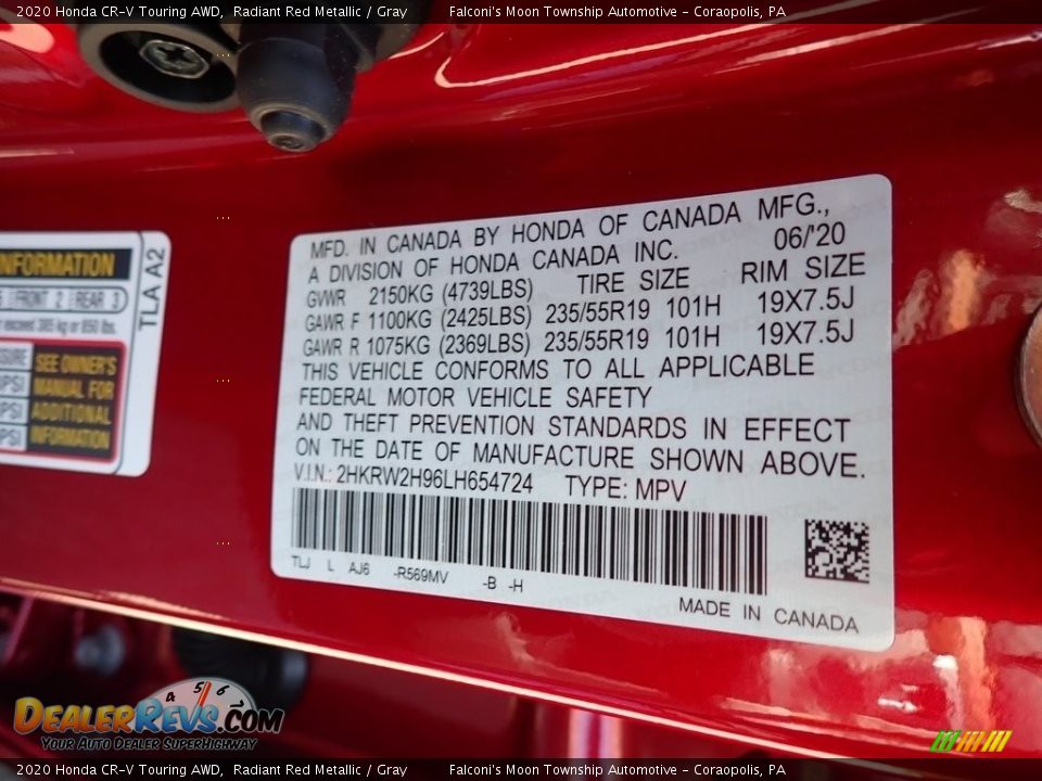 2020 Honda CR-V Touring AWD Radiant Red Metallic / Gray Photo #12