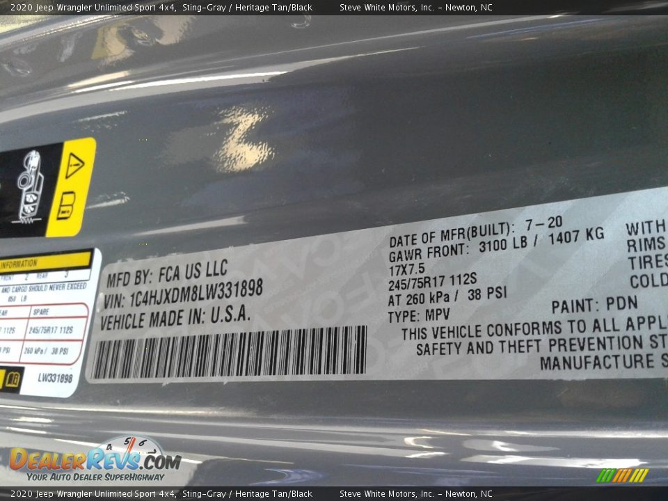 2020 Jeep Wrangler Unlimited Sport 4x4 Sting-Gray / Heritage Tan/Black Photo #28