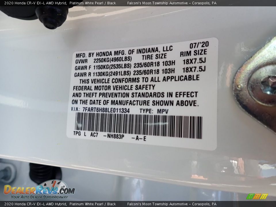 2020 Honda CR-V EX-L AWD Hybrid Platinum White Pearl / Black Photo #13