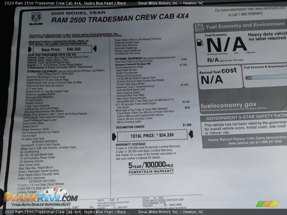 2020 Ram 2500 Tradesman Crew Cab 4x4 Hydro Blue Pearl / Black Photo #28