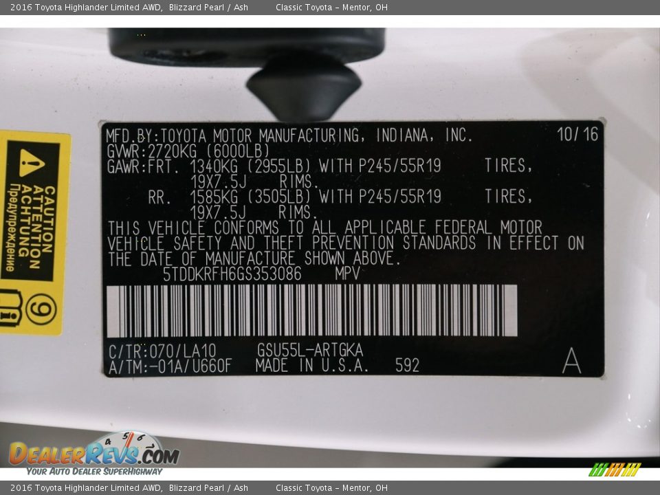 2016 Toyota Highlander Limited AWD Blizzard Pearl / Ash Photo #21