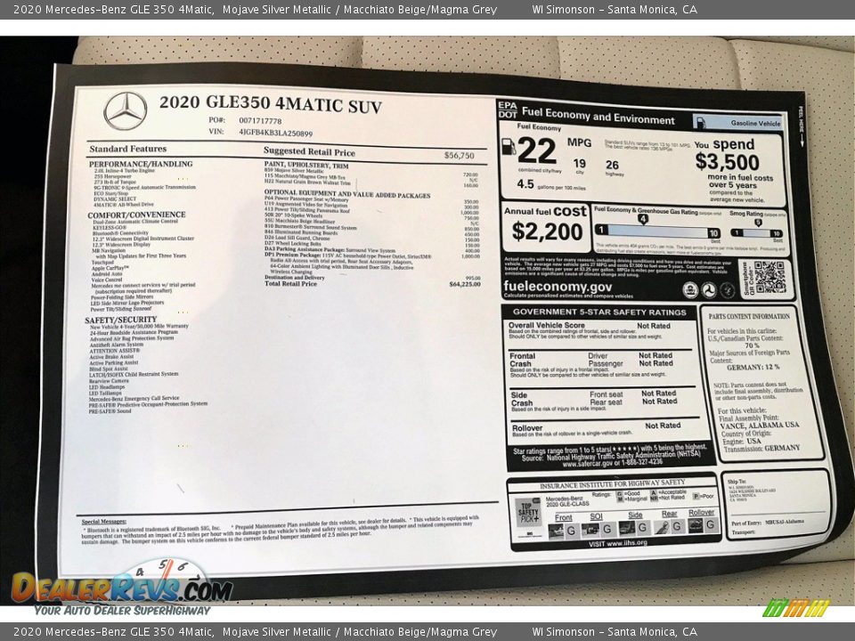2020 Mercedes-Benz GLE 350 4Matic Window Sticker Photo #10