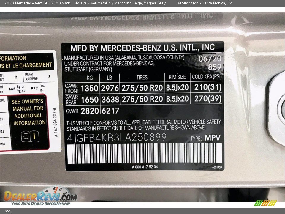 Mercedes-Benz Color Code 859 Mojave Silver Metallic