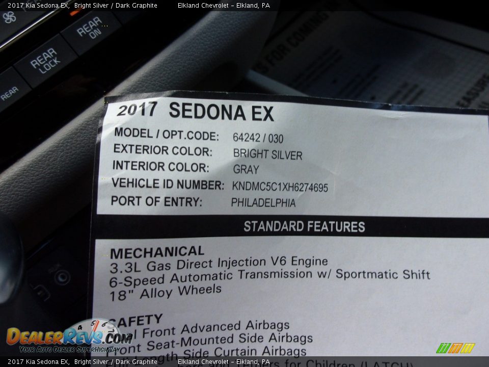 2017 Kia Sedona EX Bright Silver / Dark Graphite Photo #32