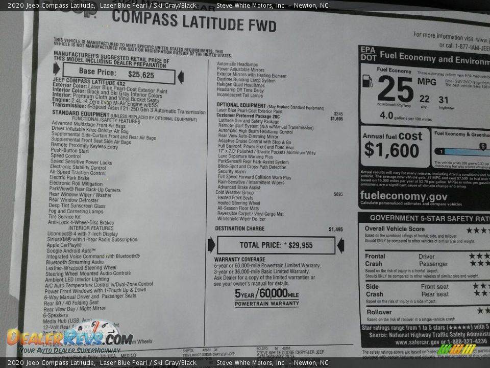 2020 Jeep Compass Latitude Laser Blue Pearl / Ski Gray/Black Photo #29