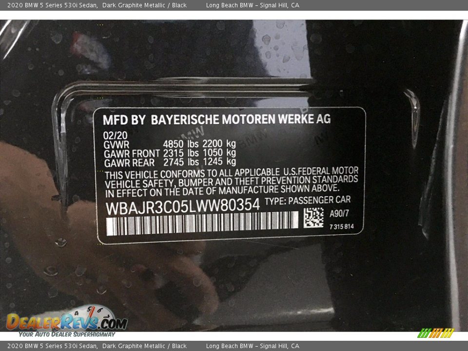2020 BMW 5 Series 530i Sedan Dark Graphite Metallic / Black Photo #18