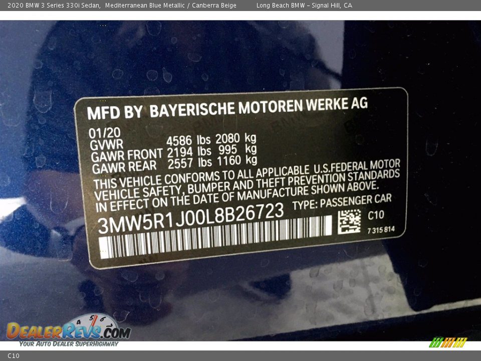 BMW Color Code C10 Mediterranean Blue Metallic