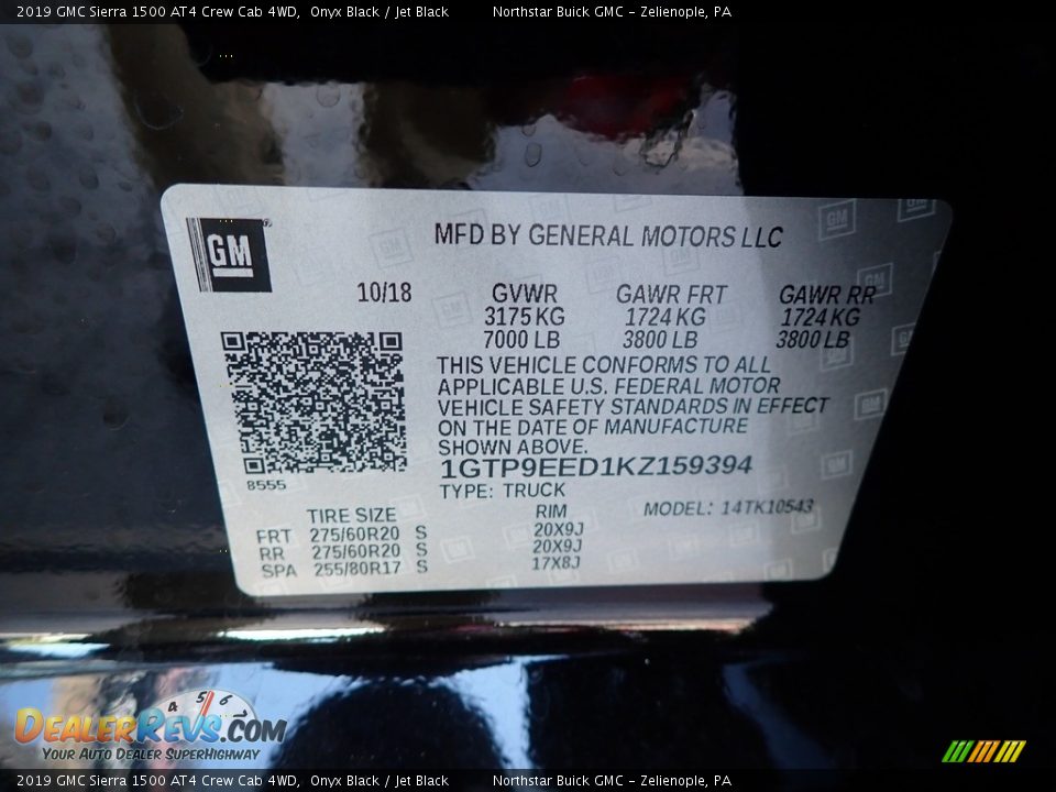 2019 GMC Sierra 1500 AT4 Crew Cab 4WD Onyx Black / Jet Black Photo #15