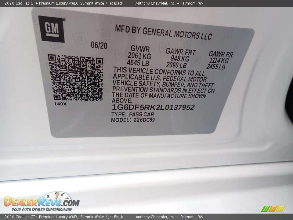 2020 Cadillac CT4 Premium Luxury AWD Summit White / Jet Black Photo #11