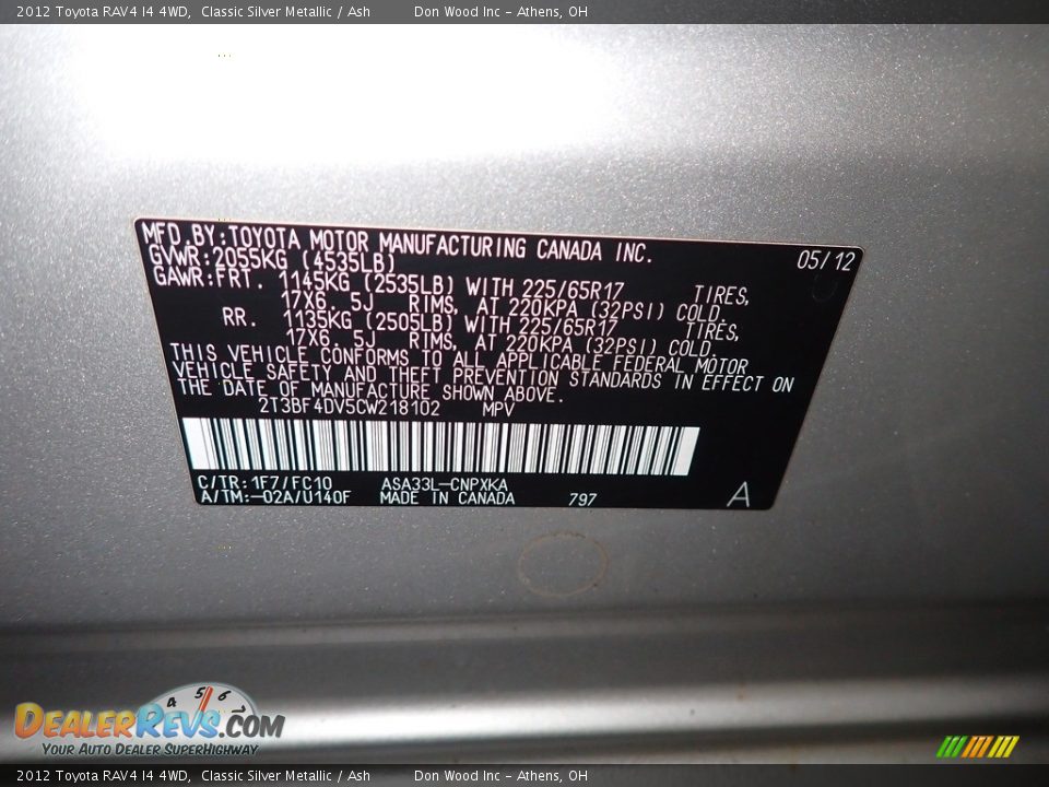 2012 Toyota RAV4 I4 4WD Classic Silver Metallic / Ash Photo #33