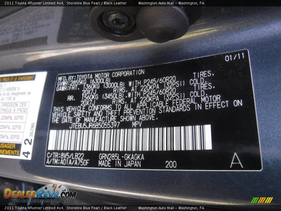 2011 Toyota 4Runner Limited 4x4 Shoreline Blue Pearl / Black Leather Photo #25