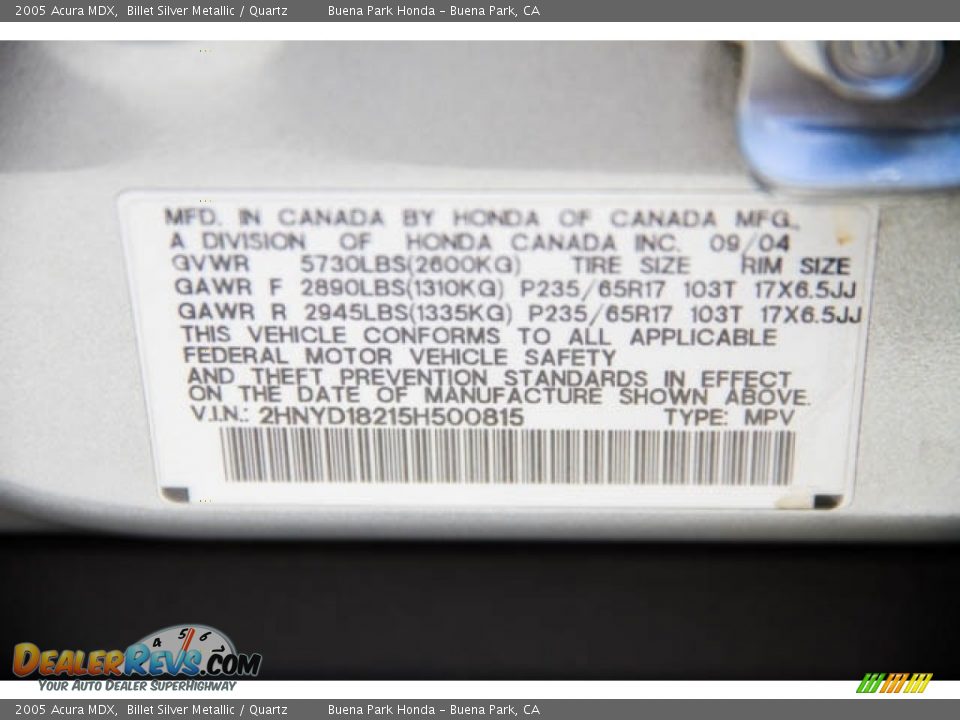 2005 Acura MDX Billet Silver Metallic / Quartz Photo #36