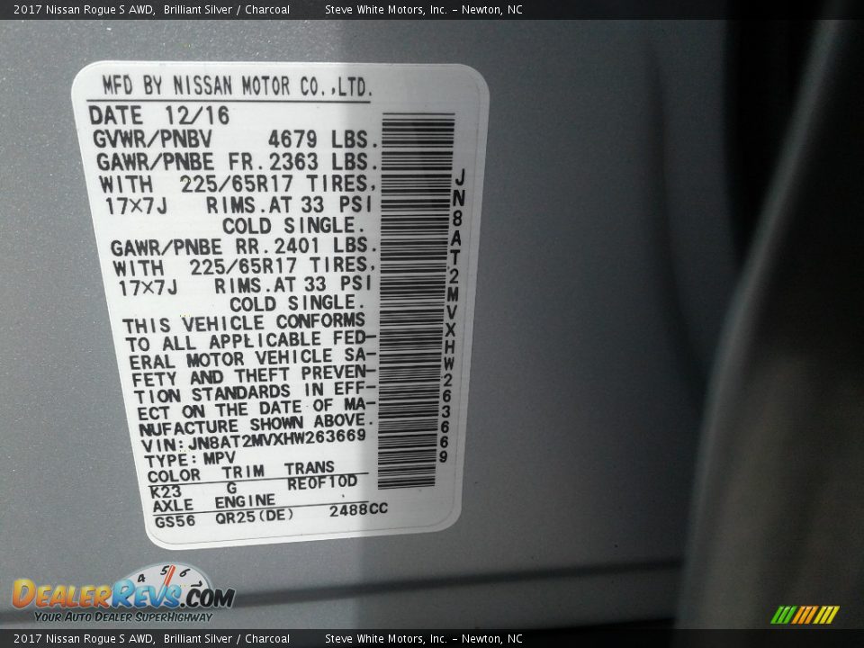 2017 Nissan Rogue S AWD Brilliant Silver / Charcoal Photo #27