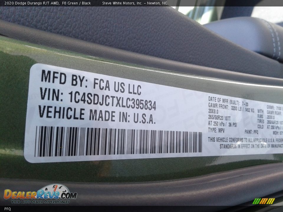 Dodge Color Code PFQ F8 Green