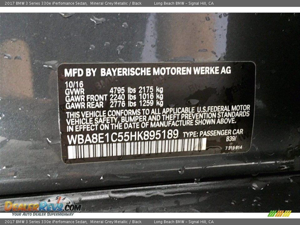 2017 BMW 3 Series 330e iPerfomance Sedan Mineral Grey Metallic / Black Photo #35