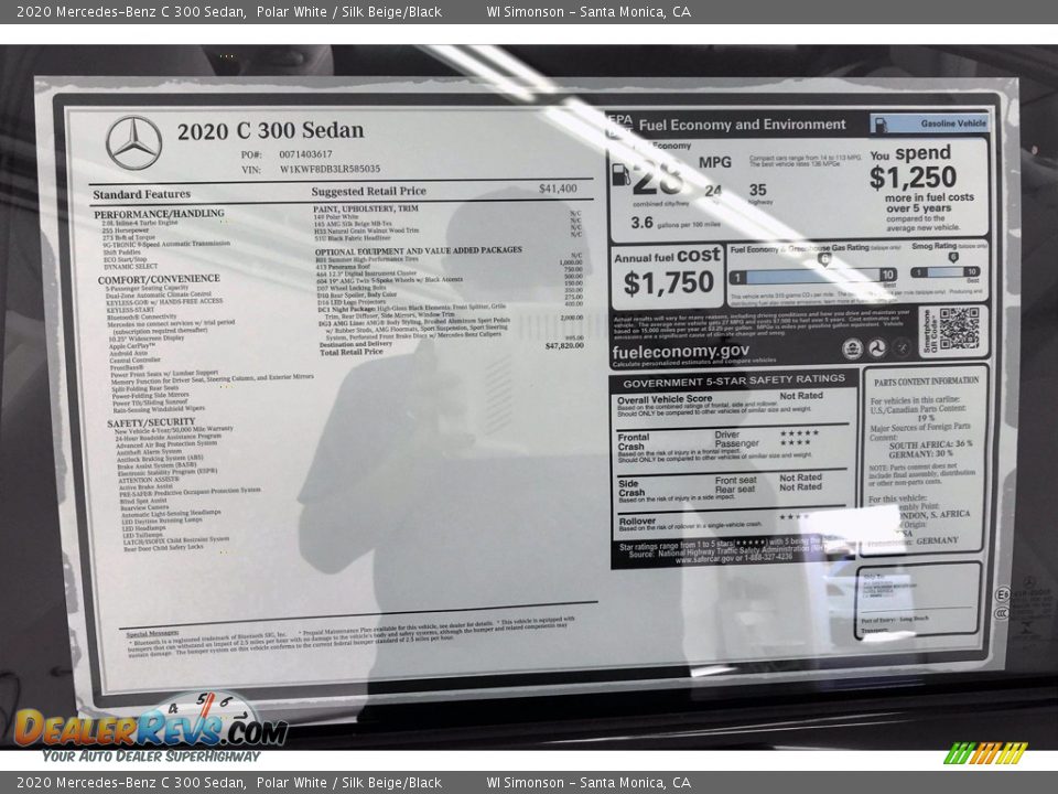 2020 Mercedes-Benz C 300 Sedan Polar White / Silk Beige/Black Photo #10