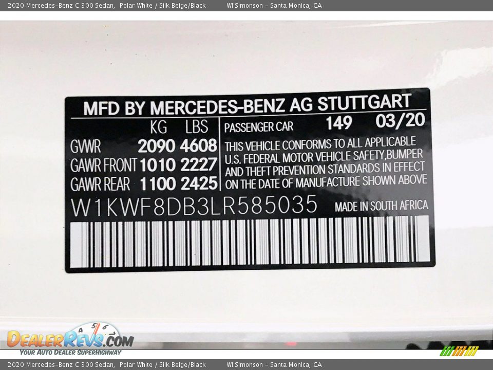 2020 Mercedes-Benz C 300 Sedan Polar White / Silk Beige/Black Photo #11
