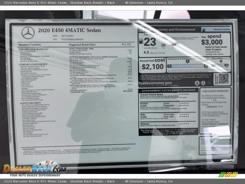 2020 Mercedes-Benz E 450 4Matic Sedan Window Sticker Photo #10
