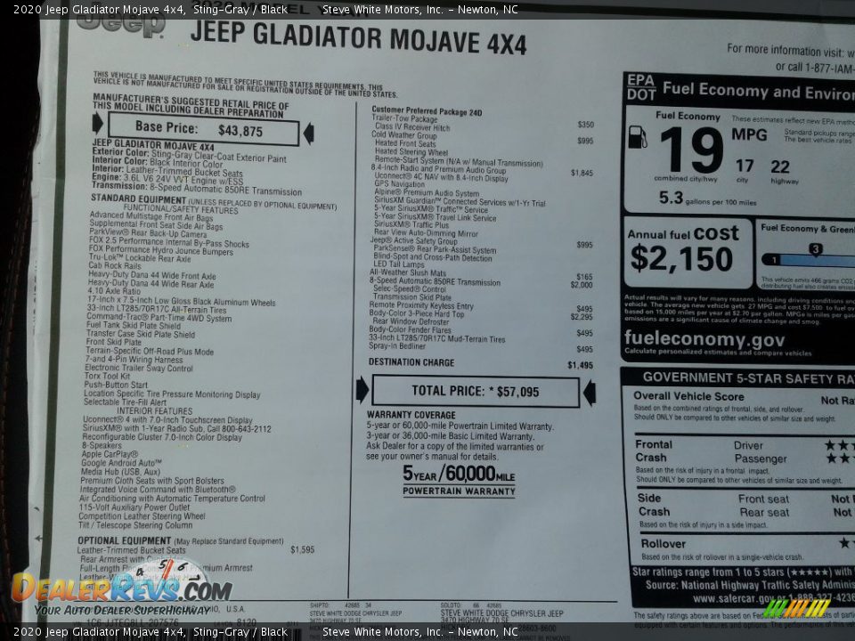 2020 Jeep Gladiator Mojave 4x4 Window Sticker Photo #34