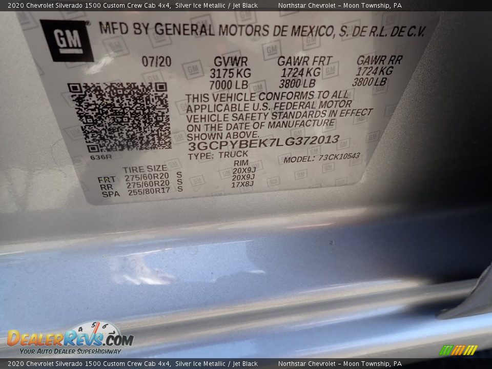 2020 Chevrolet Silverado 1500 Custom Crew Cab 4x4 Silver Ice Metallic / Jet Black Photo #16