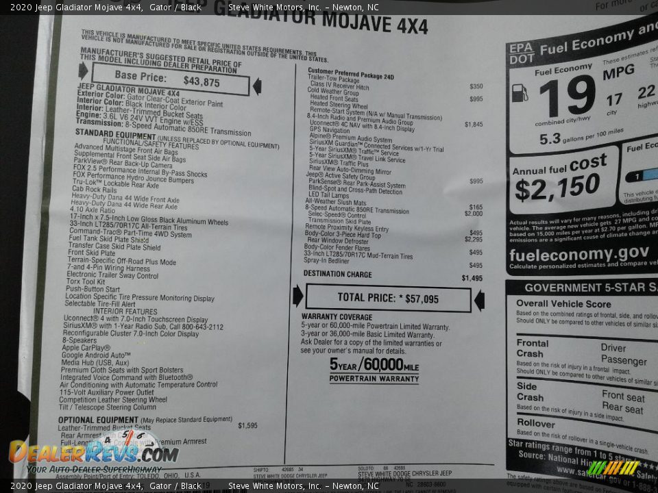 2020 Jeep Gladiator Mojave 4x4 Window Sticker Photo #35