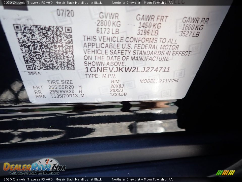 2020 Chevrolet Traverse RS AWD Mosaic Black Metallic / Jet Black Photo #17