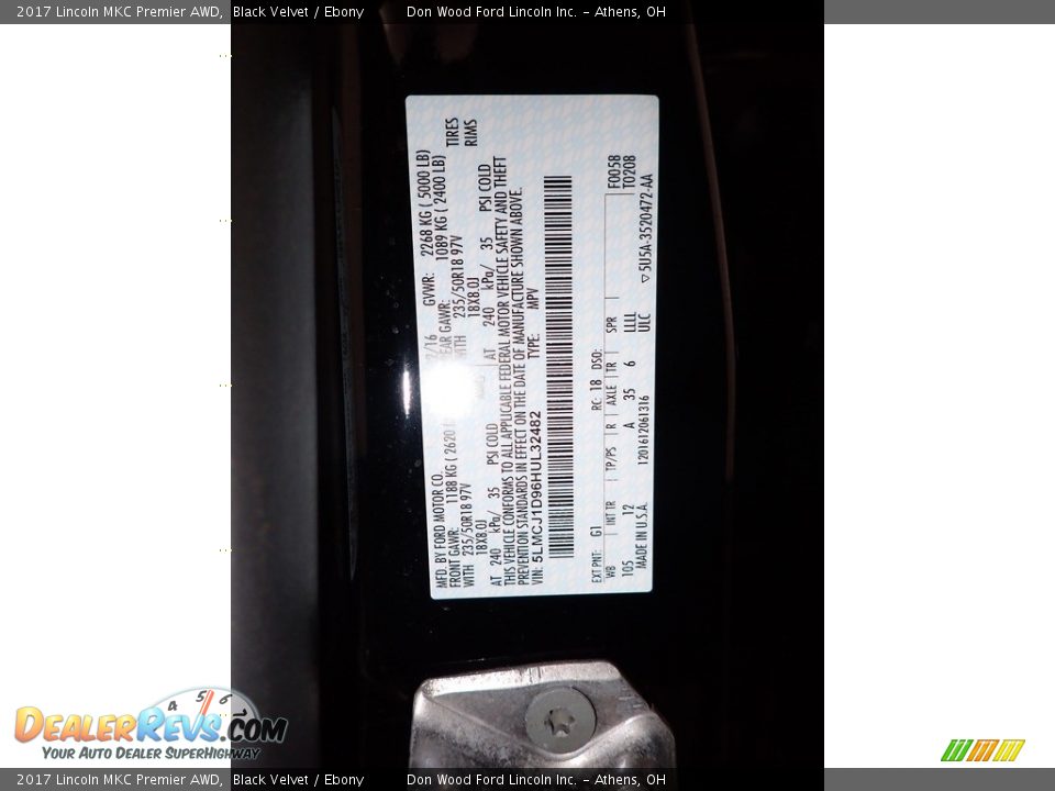 2017 Lincoln MKC Premier AWD Black Velvet / Ebony Photo #33