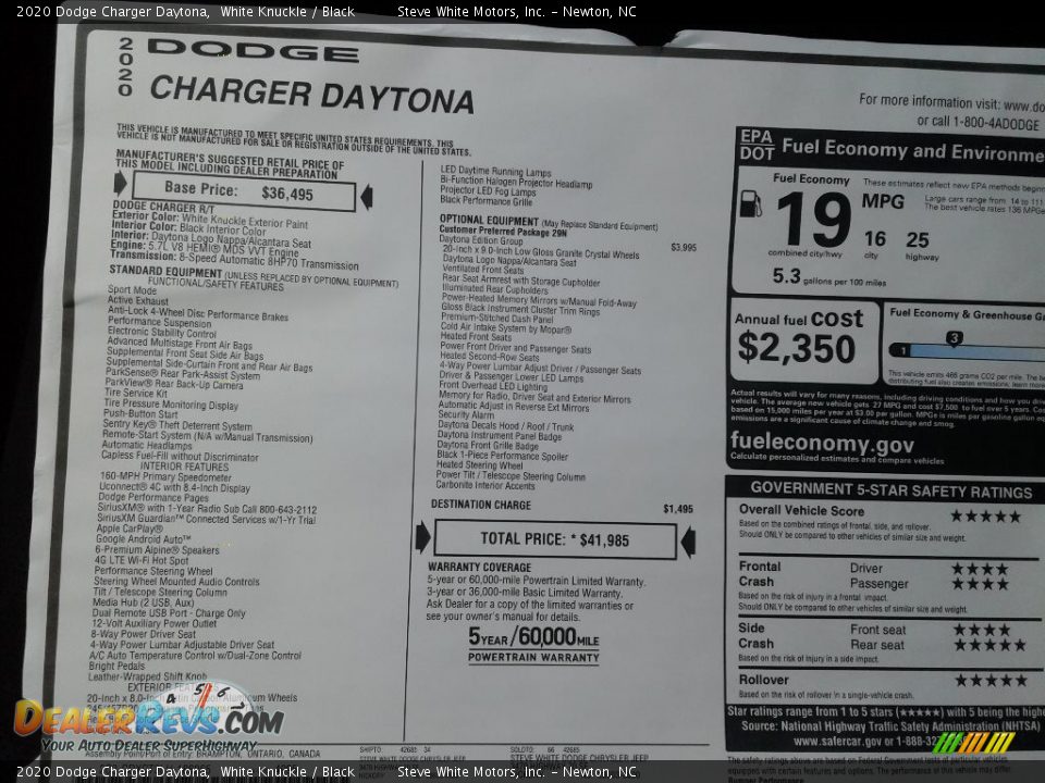 2020 Dodge Charger Daytona Window Sticker Photo #30