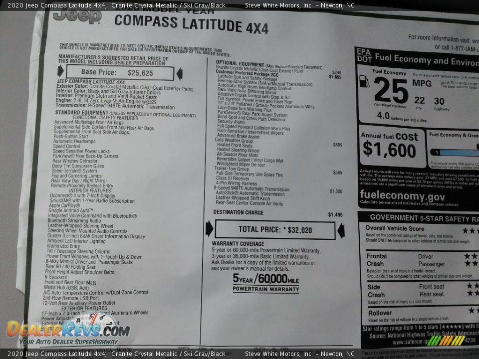 2020 Jeep Compass Latitude 4x4 Granite Crystal Metallic / Ski Gray/Black Photo #29