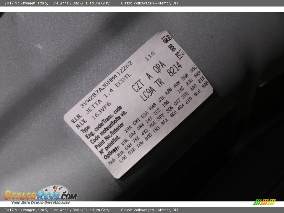 2017 Volkswagen Jetta S Pure White / Black/Palladium Gray Photo #19