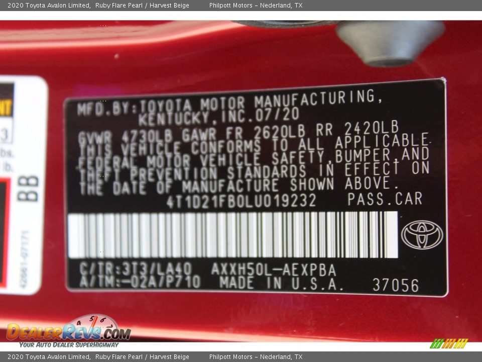 2020 Toyota Avalon Limited Ruby Flare Pearl / Harvest Beige Photo #25