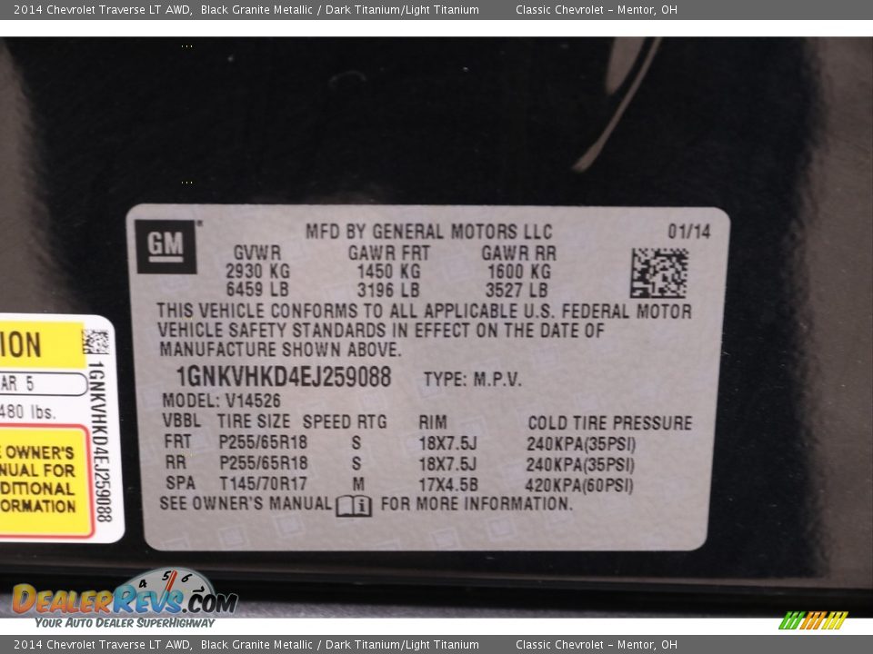 2014 Chevrolet Traverse LT AWD Black Granite Metallic / Dark Titanium/Light Titanium Photo #21