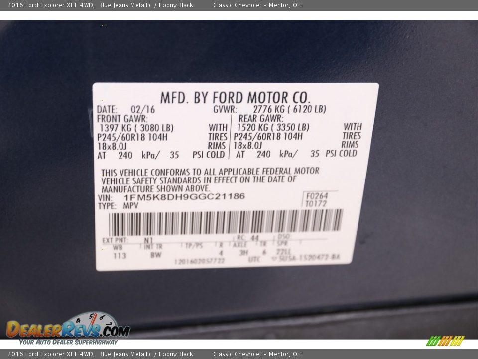 2016 Ford Explorer XLT 4WD Blue Jeans Metallic / Ebony Black Photo #24