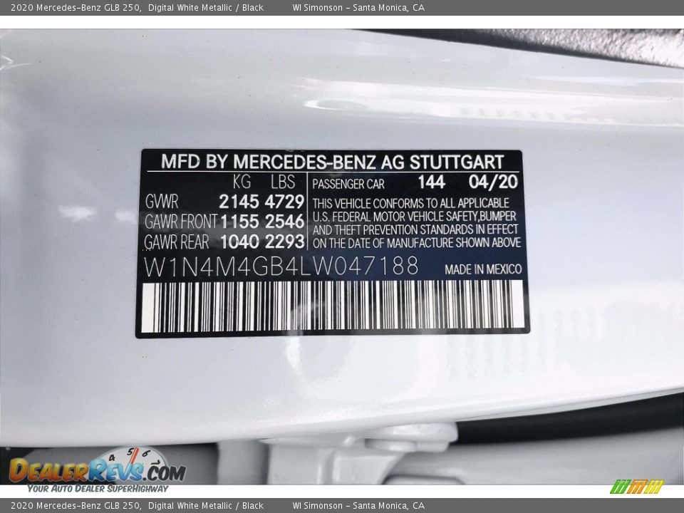 2020 Mercedes-Benz GLB 250 Digital White Metallic / Black Photo #12