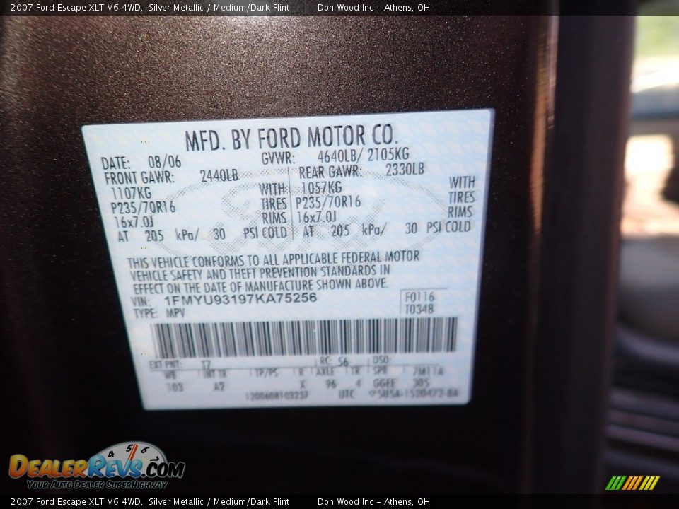 2007 Ford Escape XLT V6 4WD Silver Metallic / Medium/Dark Flint Photo #28
