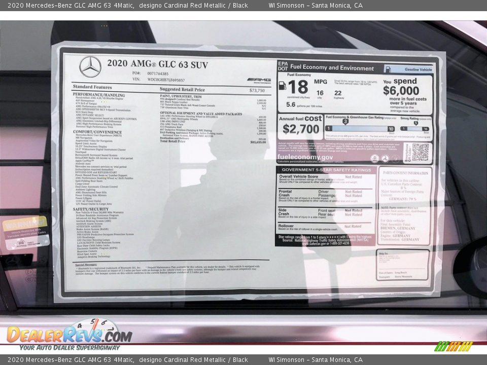 2020 Mercedes-Benz GLC AMG 63 4Matic Window Sticker Photo #10
