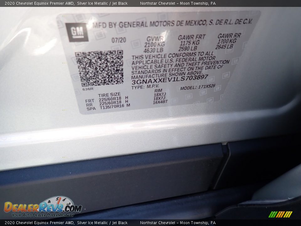 2020 Chevrolet Equinox Premier AWD Silver Ice Metallic / Jet Black Photo #16