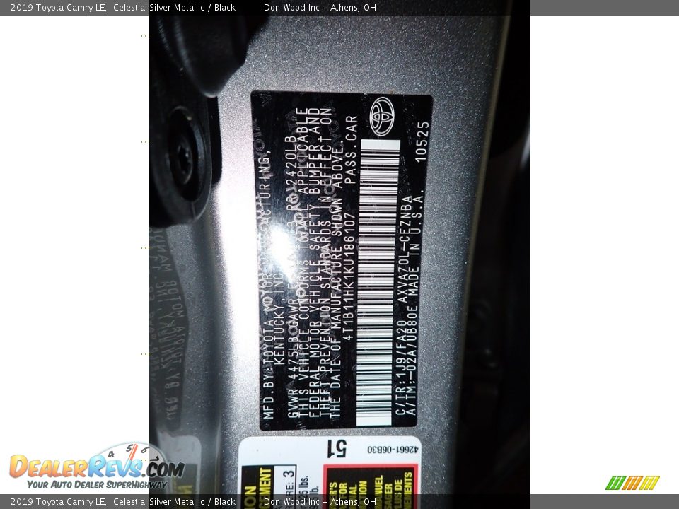 2019 Toyota Camry LE Celestial Silver Metallic / Black Photo #31
