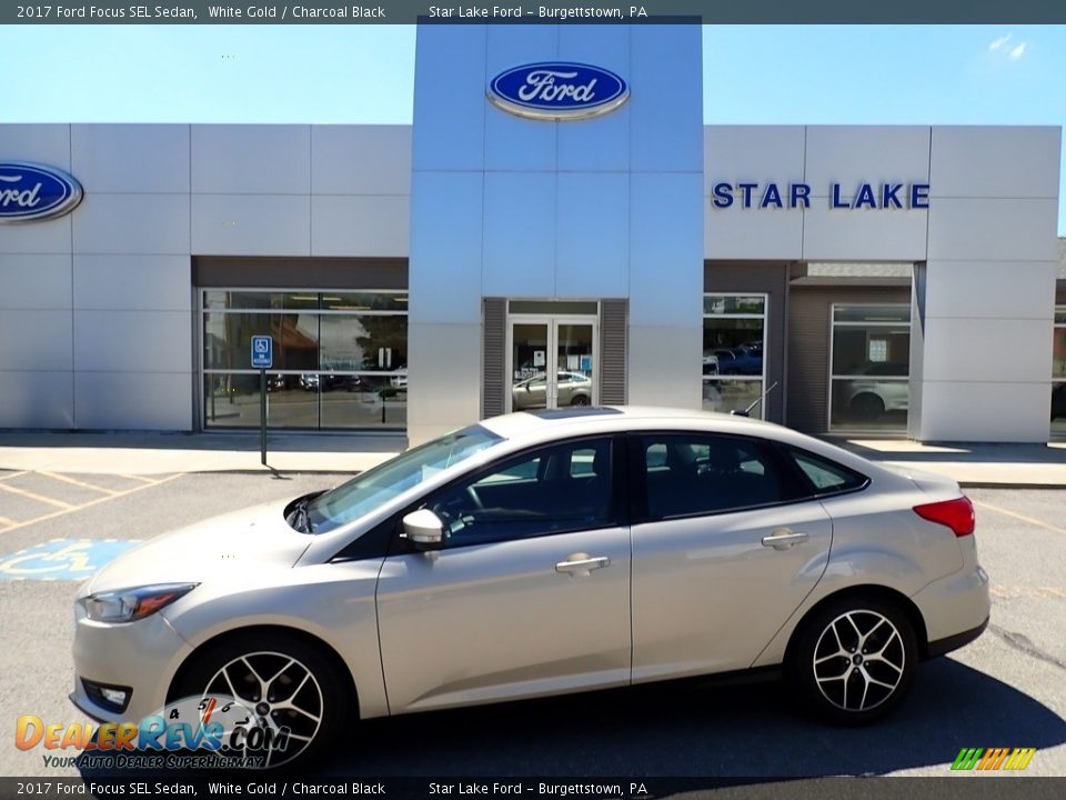 2017 Ford Focus SEL Sedan White Gold / Charcoal Black Photo #1