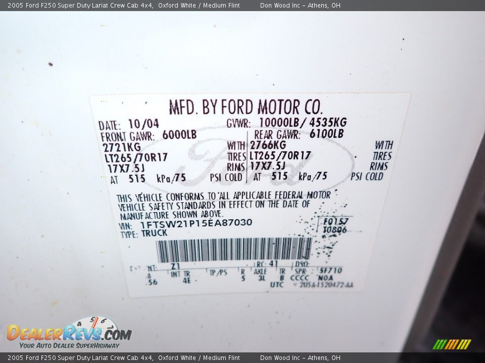 2005 Ford F250 Super Duty Lariat Crew Cab 4x4 Oxford White / Medium Flint Photo #28