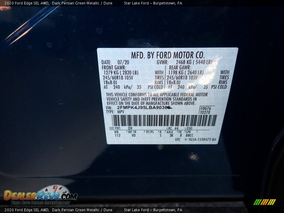 2020 Ford Edge SEL AWD Dark Persian Green Metallic / Dune Photo #15