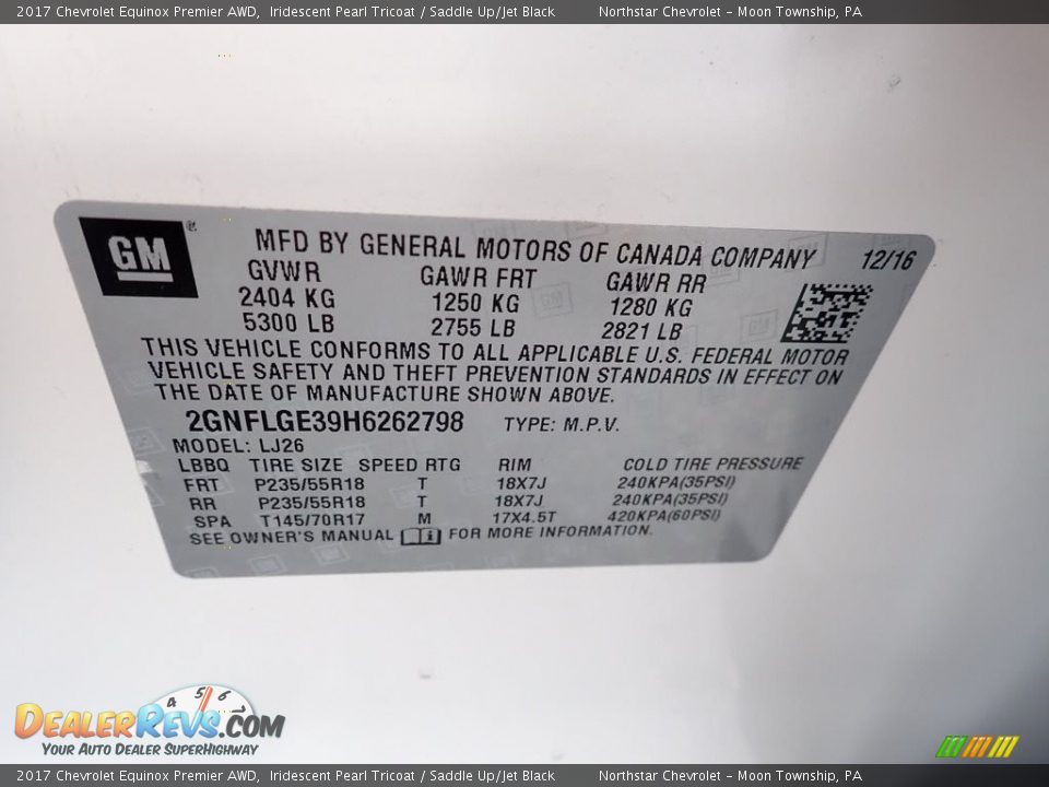 2017 Chevrolet Equinox Premier AWD Iridescent Pearl Tricoat / Saddle Up/Jet Black Photo #28
