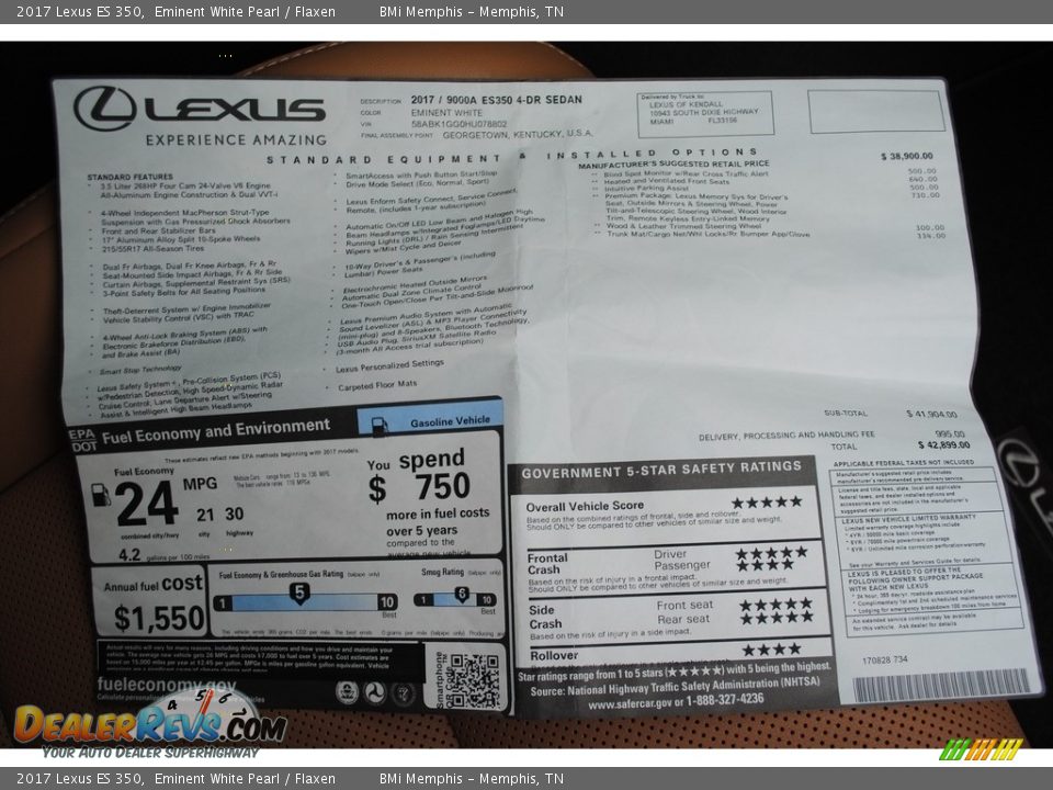 2017 Lexus ES 350 Eminent White Pearl / Flaxen Photo #32